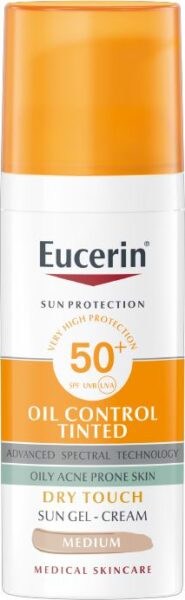 Eucerin Ochranný tónovací a zmatňujúci gélový krém na tvár SPF 50+ Sun Oil Control Tinted 50 ml Light